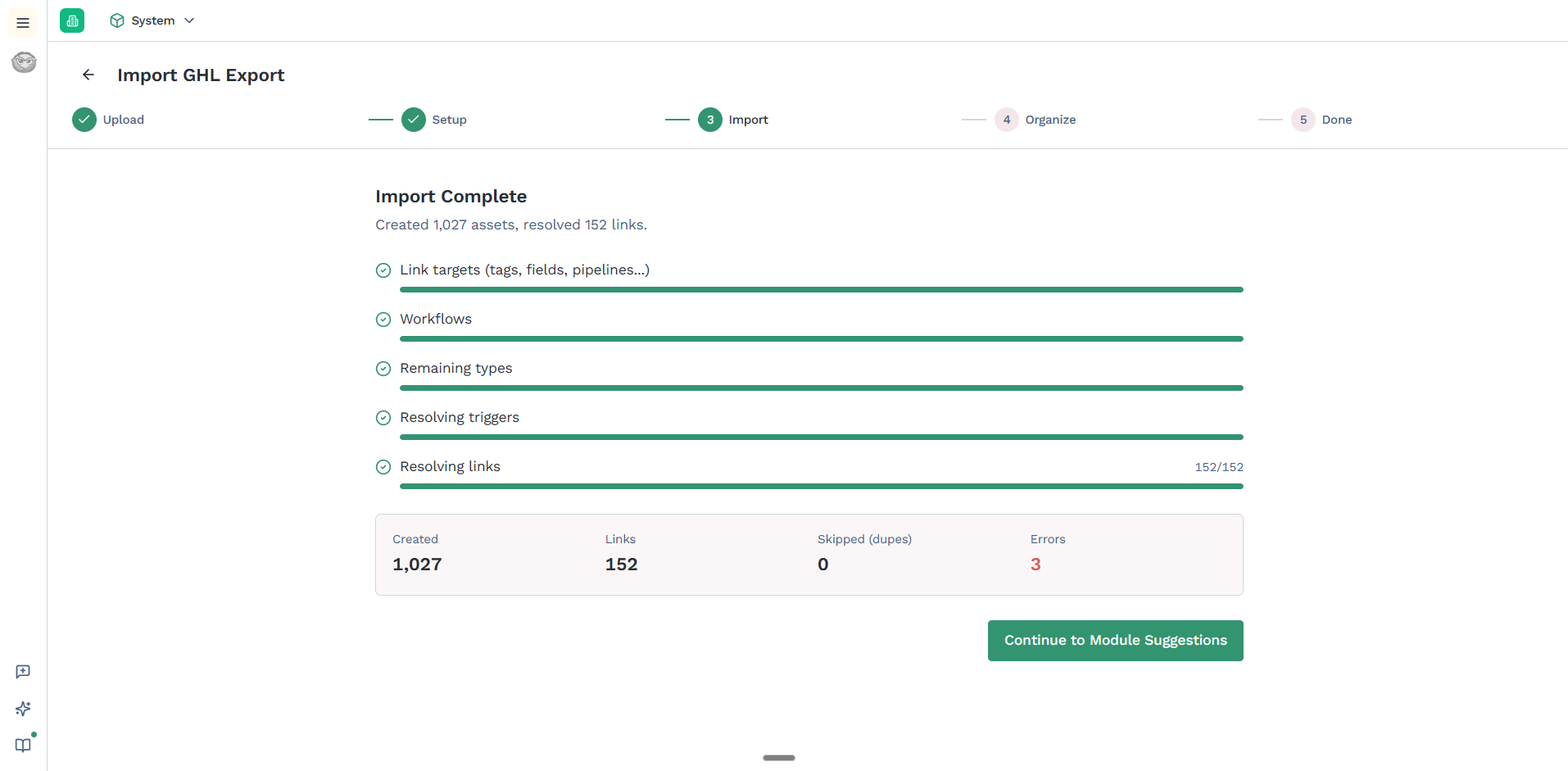 GHL Import Complete — 1,027 assets mapped, 152 links resolved
